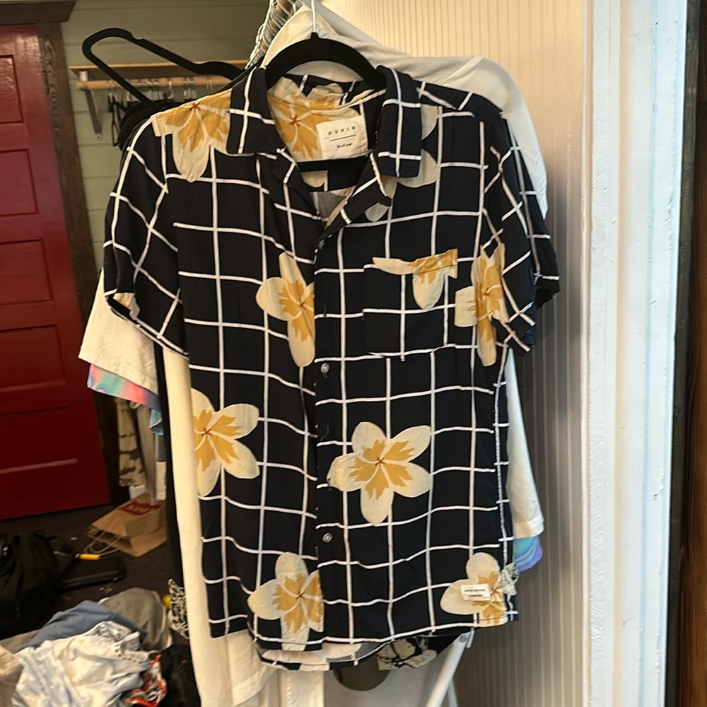 Duvin Design Geometric Floral Casual Button Down Shirt